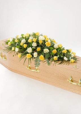 Casket Spray Yellow and White Roses