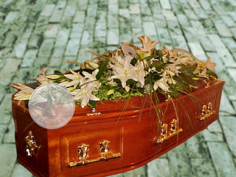 All white lily casket spray