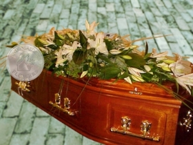 All white lily casket spray
